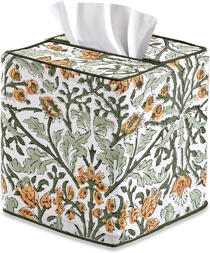Ridhi Goldenrod Yellow Block Print Tissue Box Cover – Handmade Cotton Fabric Tissue Holder for ... | Amazon (US)