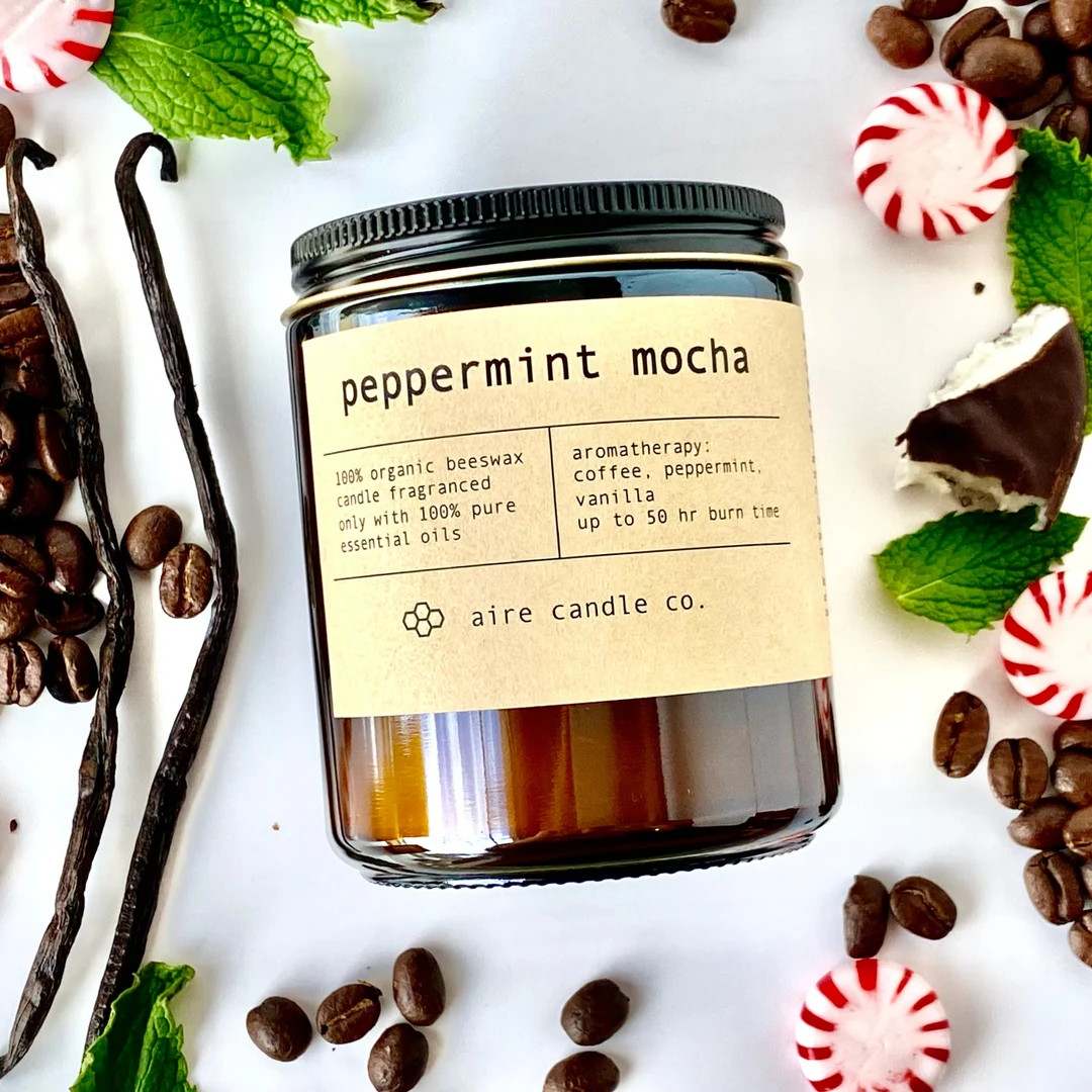 Peppermint Mocha Beeswax Candle | All-natural Candle Scented Only With 100% Pure Essential Oils |... | Etsy (US)