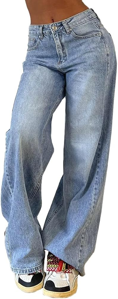 EMMIOL Wide Leg Jeans for Women, Mid Rise Baggy Jeans Plus Size Boyfriends Denim Pants, Y2K Vinta... | Amazon (US)