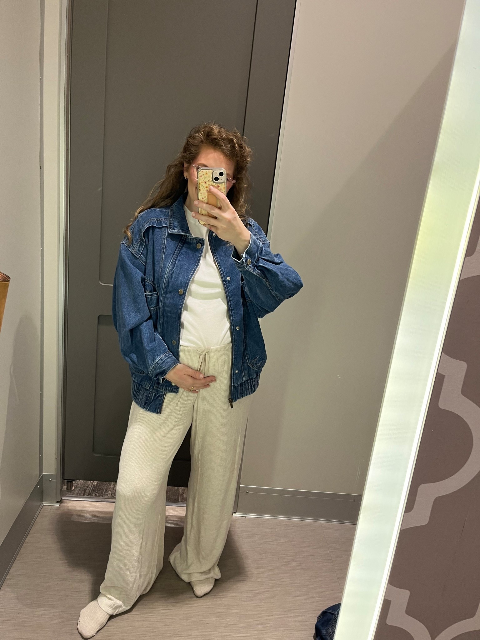 I put this outfit on and immediately felt like a 10/10 😭 got an XL in the t-shirt to grow with my bump! But it’s the perfect stretchy ribbed material to be a basic under outfits this fall or as the main top! And it’s $6! 

The ribbed pants again of course and let’s not forget about this bomber jacket I NEED. Wow. I’m wearing a size medium here so it does run pretty oversized but I love it so much and this Jean color is my FAV!!!! Eee! This whole outfit is my JAM! 
