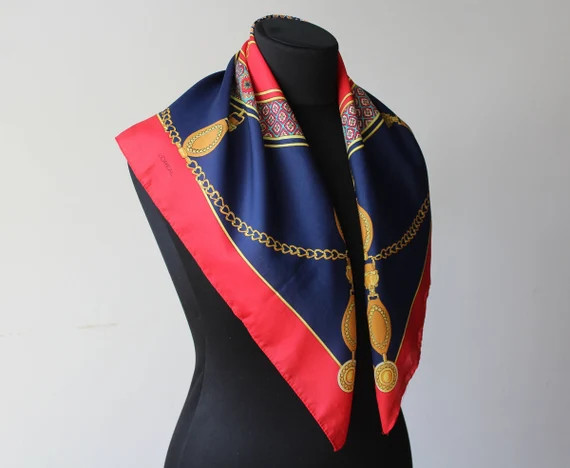 LOREAL Equestrian scarf Vintage 90s Shawl Floral Red Blue Yellow Square Shawl Royal stirrups chai... | Etsy (US)