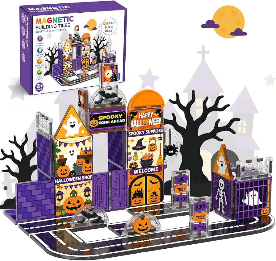 53Pcs Halloween Magnetic Tiles, Magnet Tiles for Kids- Spooky Haunted House | Amazon (US)