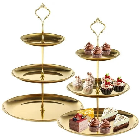 2 Sets Cupcake Display Stands, 3-Tier Gold Cupcake Towers, Metal Tiered Dessert Stands, Table Display Serving Trays, Decorative Cupcake Holders for Wedding, Party | Walmart (US)