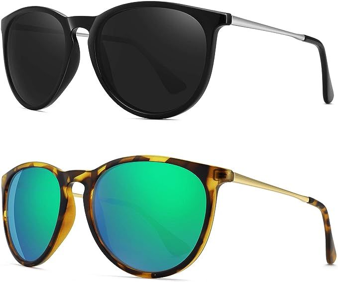 WOWSUN Polarized Sunglasses for Women Vintage Retro Round Mirrored Lens | Amazon (US)
