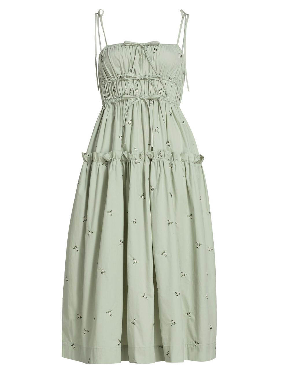 Women's Reagan Smocked Embroidered Midi-Dress - Sage - Size Medium | Saks Fifth Avenue