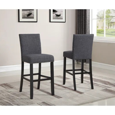 Bar Stools, 2. Hardwood With Nailhead Trim. Linen And Cotton Upholstered Seat. Dark Finish. 44"H, 16"X23 Of 2. Hardwood, Upholstery. . | Wayfair North America