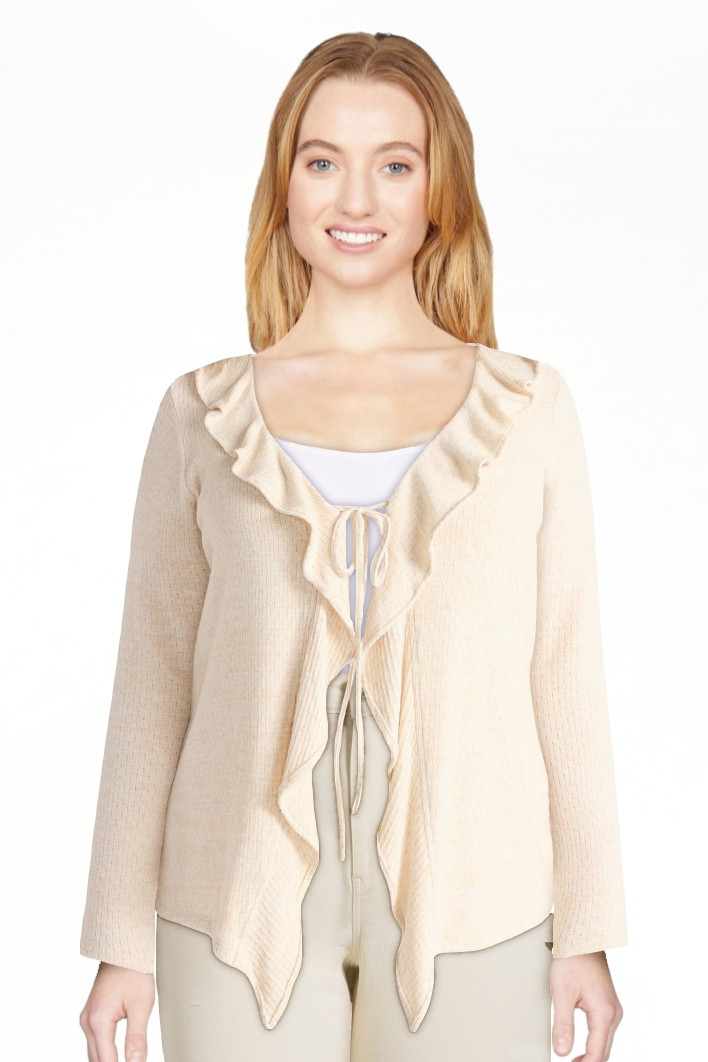 Terra & Sky Women’s Plus Tie Front Ruffle Cardigan Sweater, Sizes 0X-4X | Walmart (US)