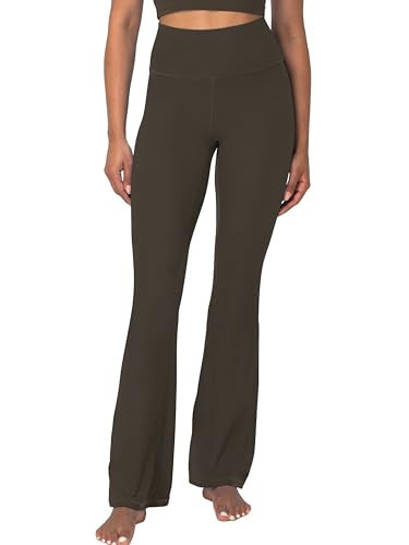 Sunzel Mini Flare Leggings for Women, High Waist Yoga Pants with Tummy Control, Casual Gym Workout Bootcut Leggings 32" Seal Brown Small | Amazon (US)