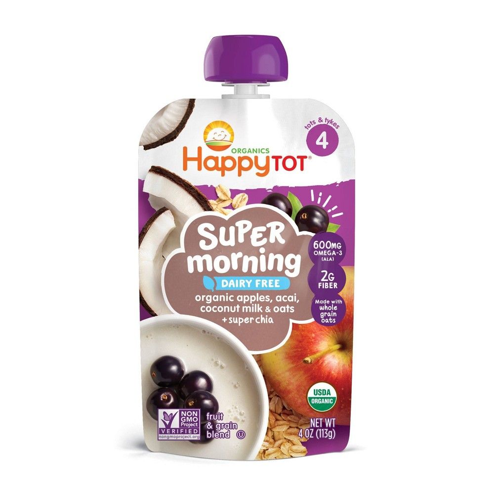 HappyTot Super Morning Organic Apples Acai Coconut Milk & Oats with Super Chia Baby Food Pouch - 4oz | Target
