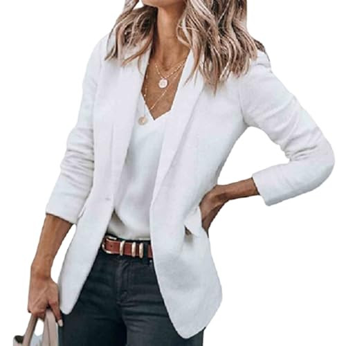 Womens Casual Blazers One Button Open Front Blazers Lightweight Notched Collar Suits Work Office Dressy Jackets C-White | Amazon (US)