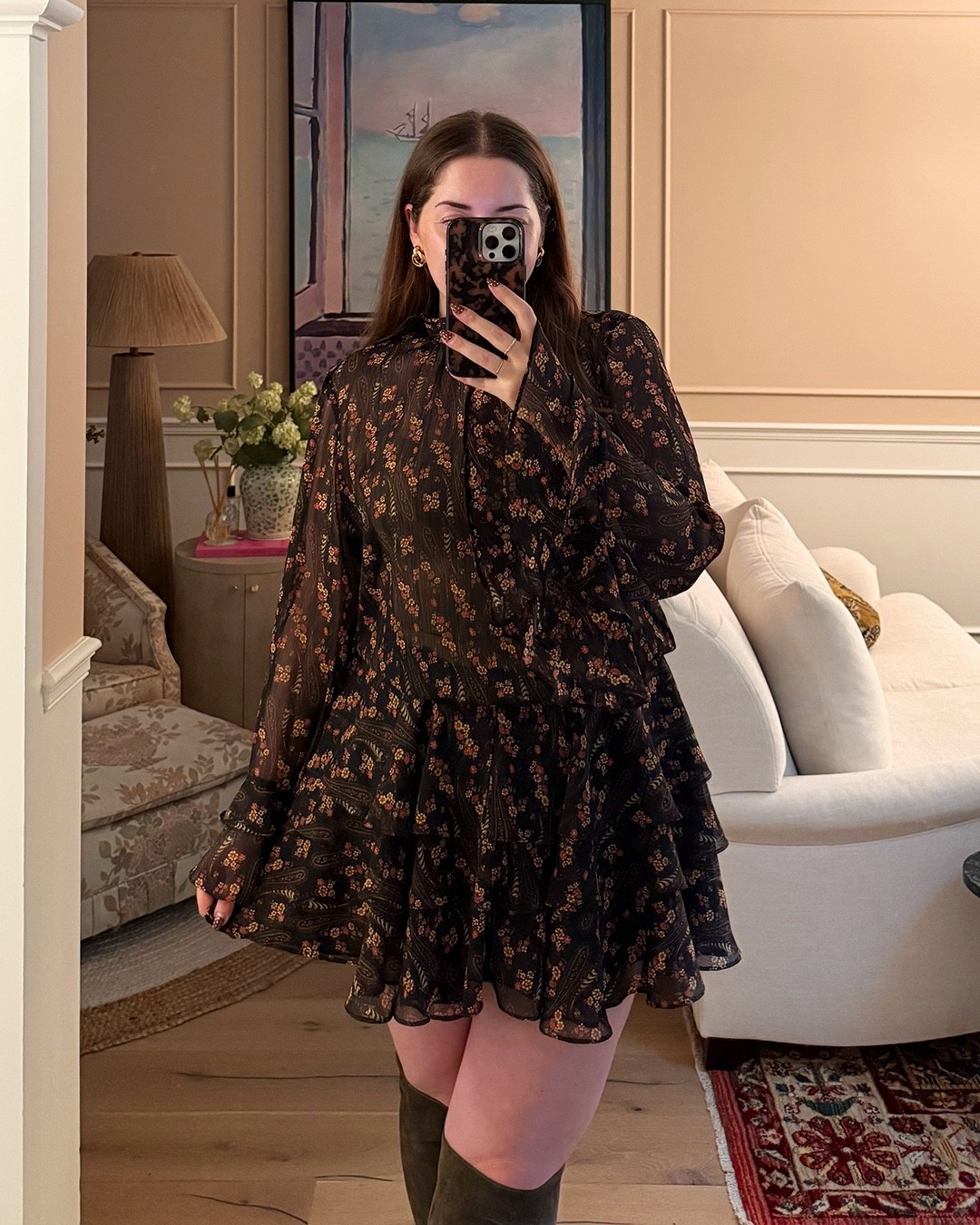 Zara dress / date night / fall dress / long-sleeve dress / wide-calf boots Sizing: XL in dress & shaper

#LTKmidsize #LTKfall #LTKcurves