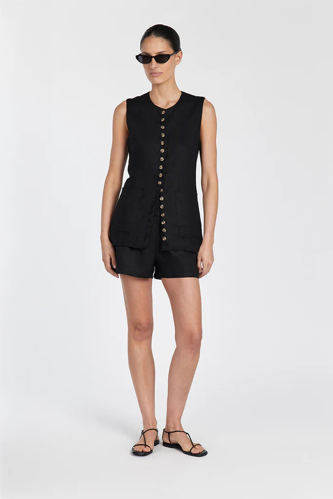 CORY BLACK LINEN SHORT | DISSH
