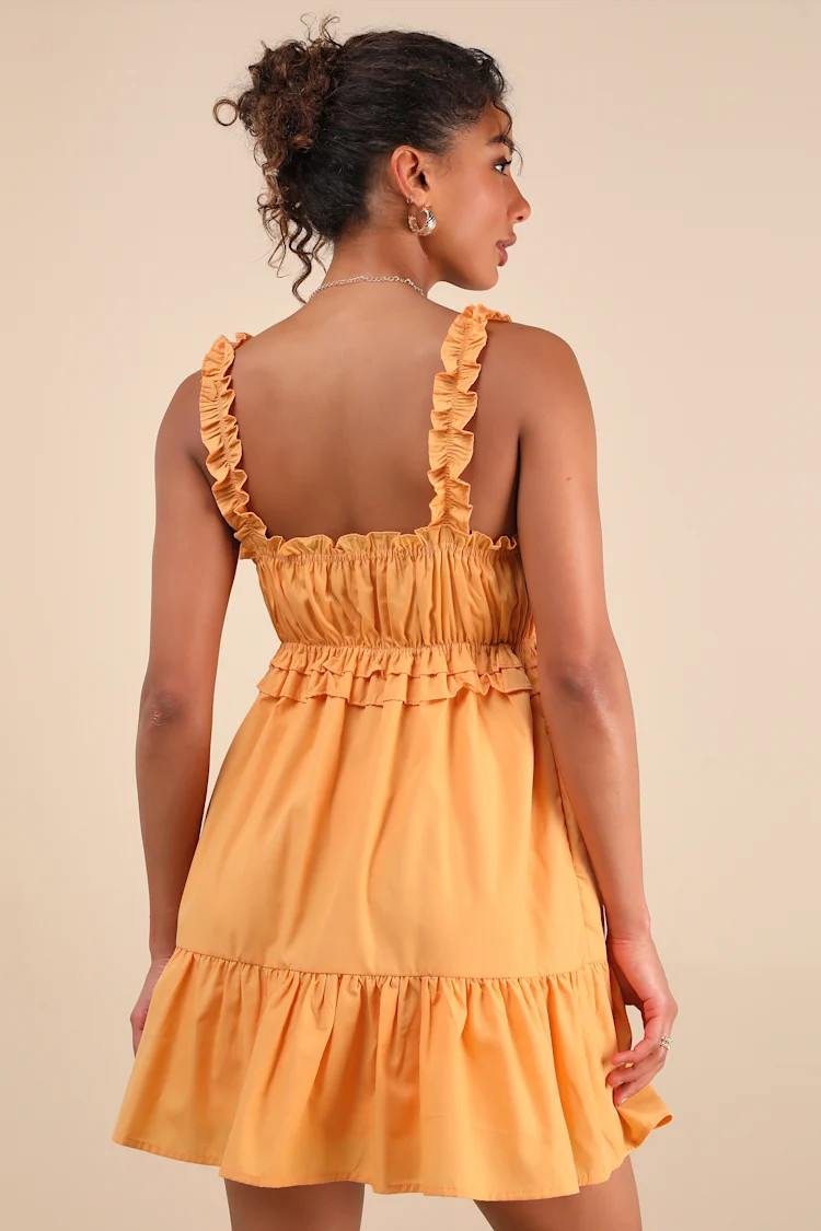 Nathaly Marigold Yellow Poplin Ruffled Babydoll Mini Dress | Lulus