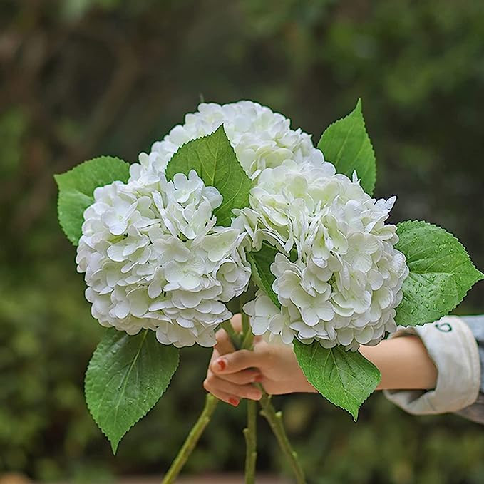 YalzoneMet 3 Pcs 21in White Artificial White Hydrangea Natural Lifelike Real Touch Faux Large Roy... | Amazon (US)