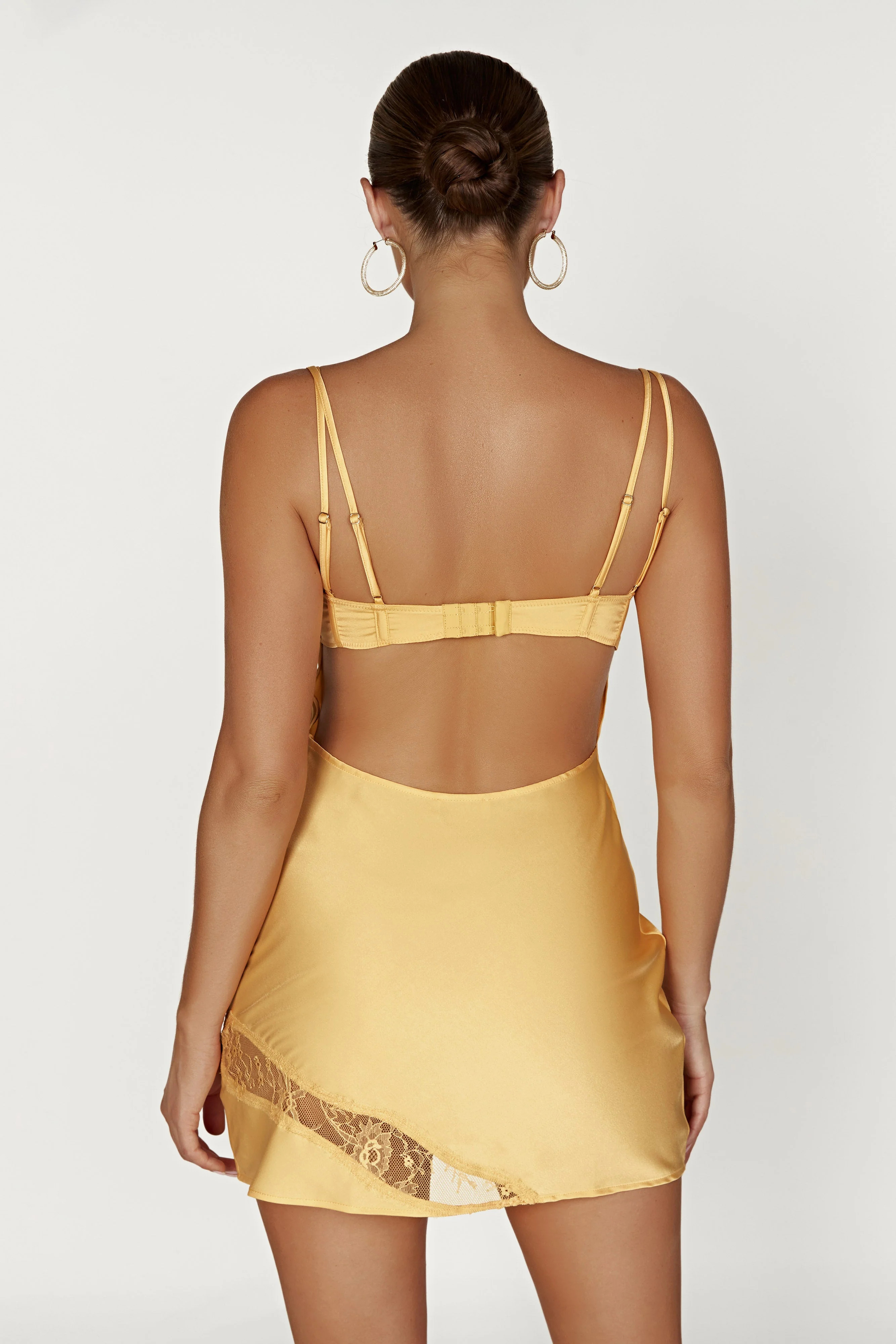 Joslyn Satin Lace Slip Mini Dress - Lemon | MESHKI US