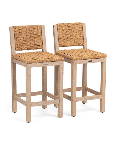 Set of 2 Outdoor Wicker and Acacia Counter Stools | TJ Maxx