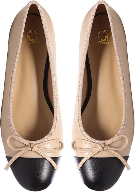 SHODENSE Women Cap Toe Bow Flats Two Tone Slip On Ballet Flats Comfort Closed Round Toe Flats Col... | Amazon (US)