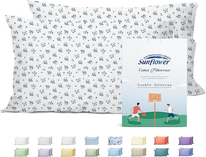 Sunflower King Pillowcases Set of 2, 100% Cotton King Size Pillow Cases 2, 20×40 inches Blue Pos... | Amazon (US)