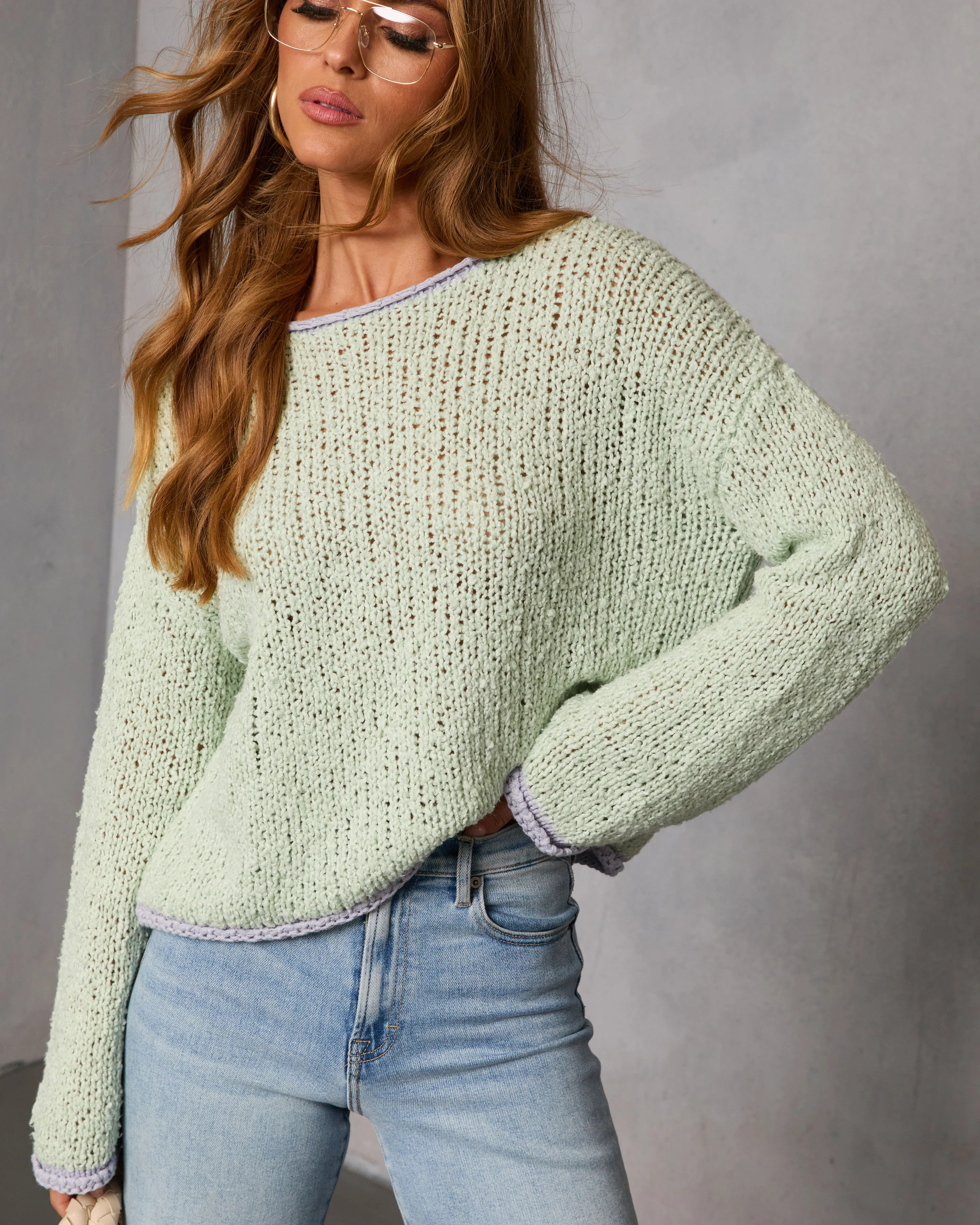 Whisper Frost Knit Contrast Trim Sweater | VICI