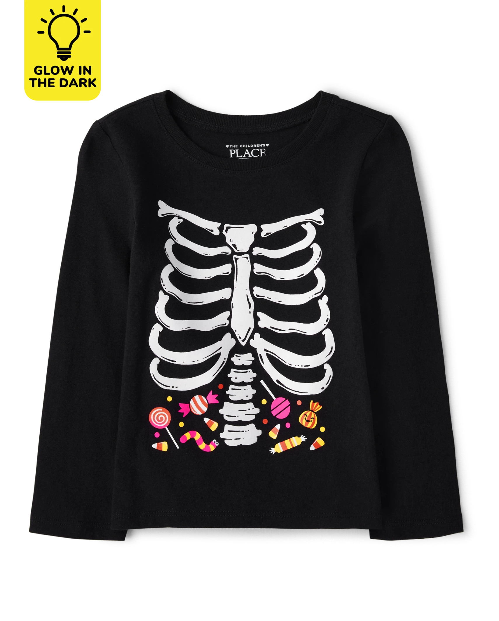 Baby And Toddler Girls Matching Family Glow Candy Skeleton Graphic Tee - black | The Children's Place