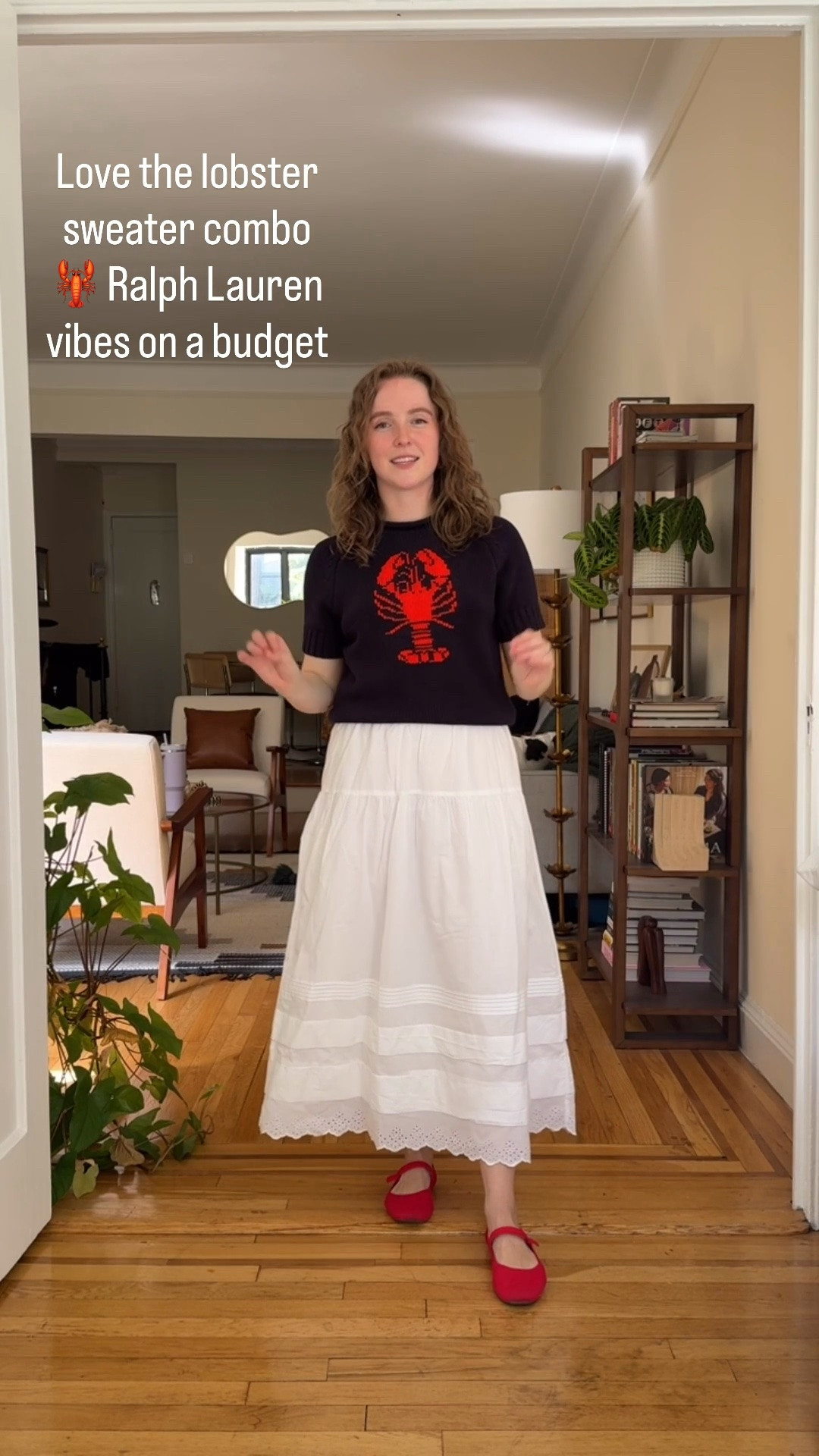Cotton skirt outfit. Xs skirt. Xs cotton lobster sweater.