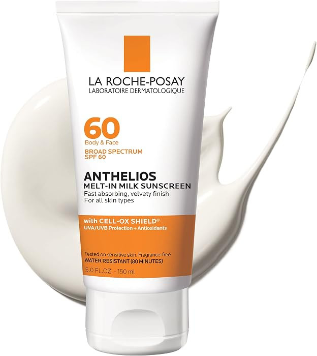 La Roche-Posay Anthelios Melt-In Milk Sunscreen SPF 60, Sunscreen For Body & Face, Broad Spectrum SPF + Antioxidants, Oil Free, Lightweight & Fast Absorbing, Oxybenzone Free | Amazon (US)