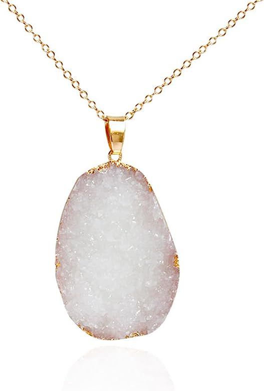 Multicolor Irregular Rough Stone Pendant Necklace Resin Druzy Clavicle Sweater Link Chain Necklace f | Amazon (US)