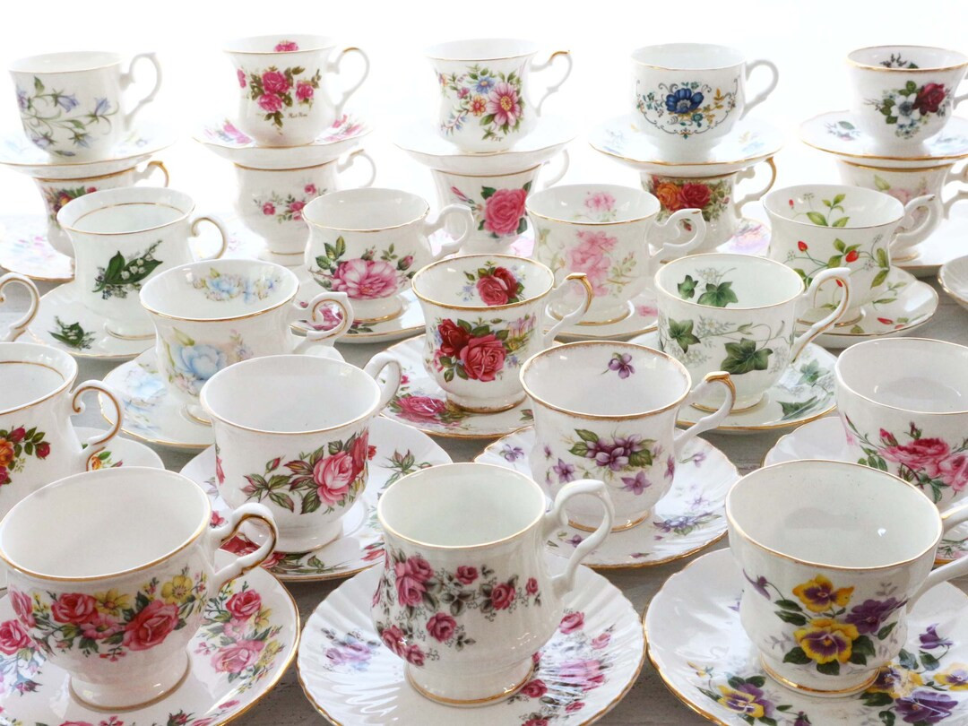 Set of 12 Mismatched Tea Cups and Saucers, Original Vintage Teacups, Job Lot Tea Cups, English Te... | Etsy (US)