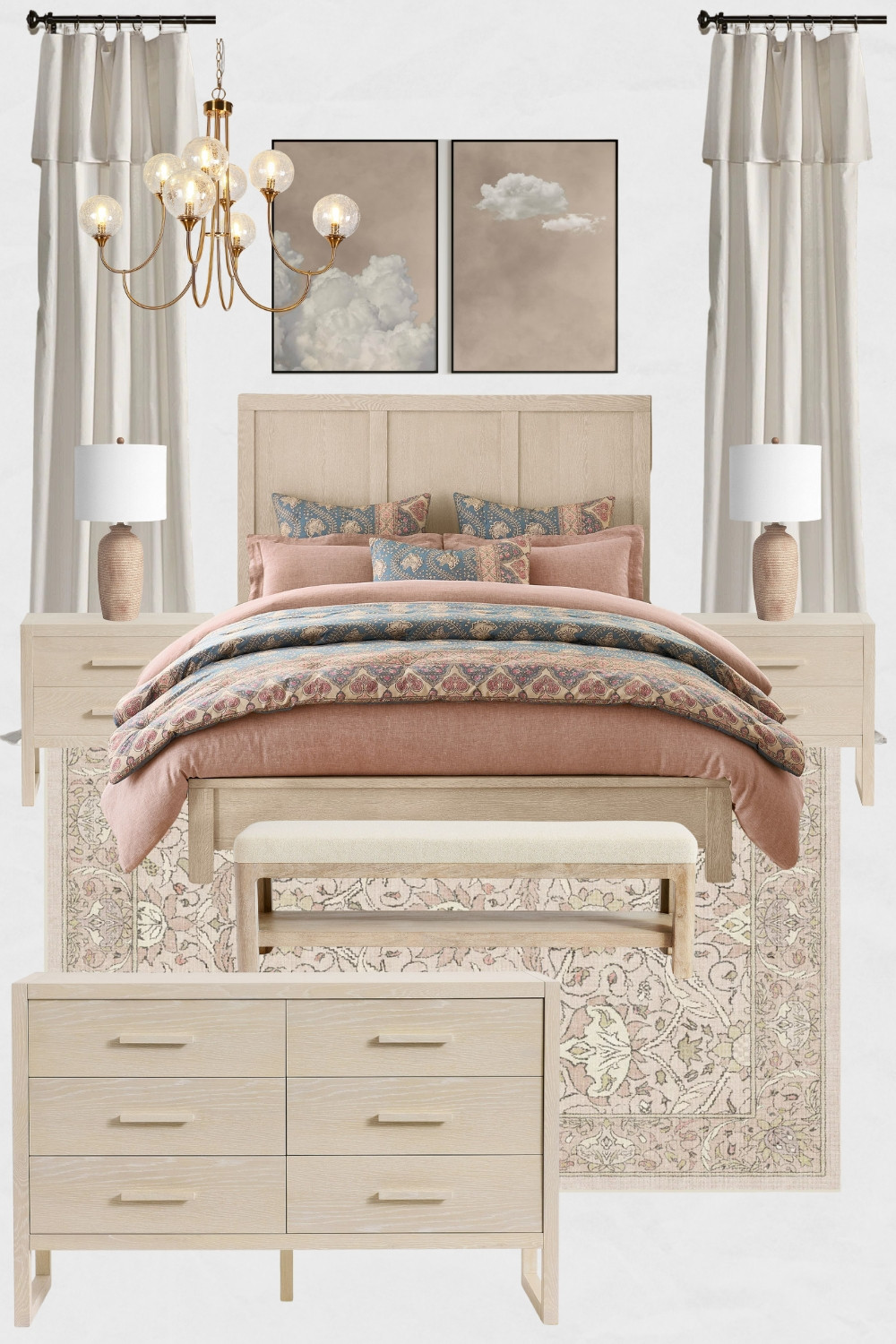 Soft Blush and Blue Bedroom Moodboard, Transitional Bedroom Design Ideas, Modern Bedroom Decor, Soft Blush Wall Art for Bedroom, White Oak Bed, White Oak Dresser, White Oak Nightstands, Modern Transitional Bedroom

#homedecor #blushbedroom #instahome #cozyhome #transitionalhome #modernbedroom #homeinspo #bedroomdesign #bedroominspo 

 #LTKHome #LTKSaleAlert