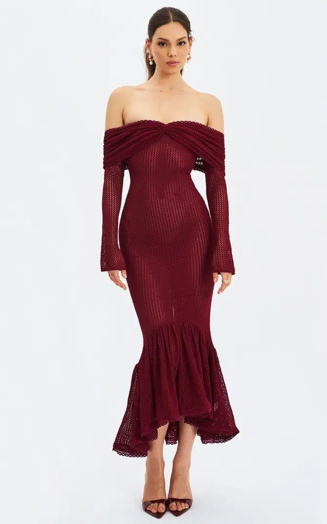 Kaedyn Off Shoulder Long Sleeve Crochet Mermaid Maxi Dress | Nordstrom