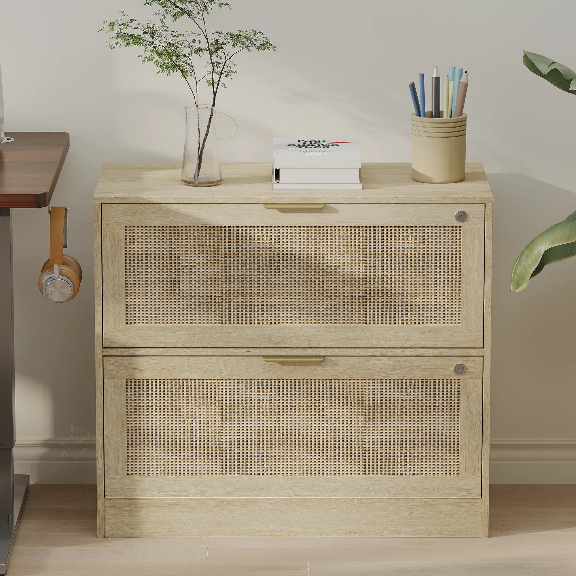 31.1"W Rattan File Cabinet With 2 Drawer & Lock | Wayfair North America