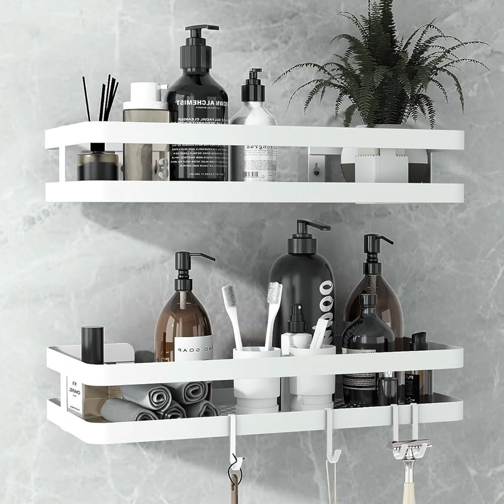 WXCGX Shower Caddy 2 Pack, Shower Shelves for Bathroom Storage with 4 Removable Hooks - Adhesive ... | Amazon (US)