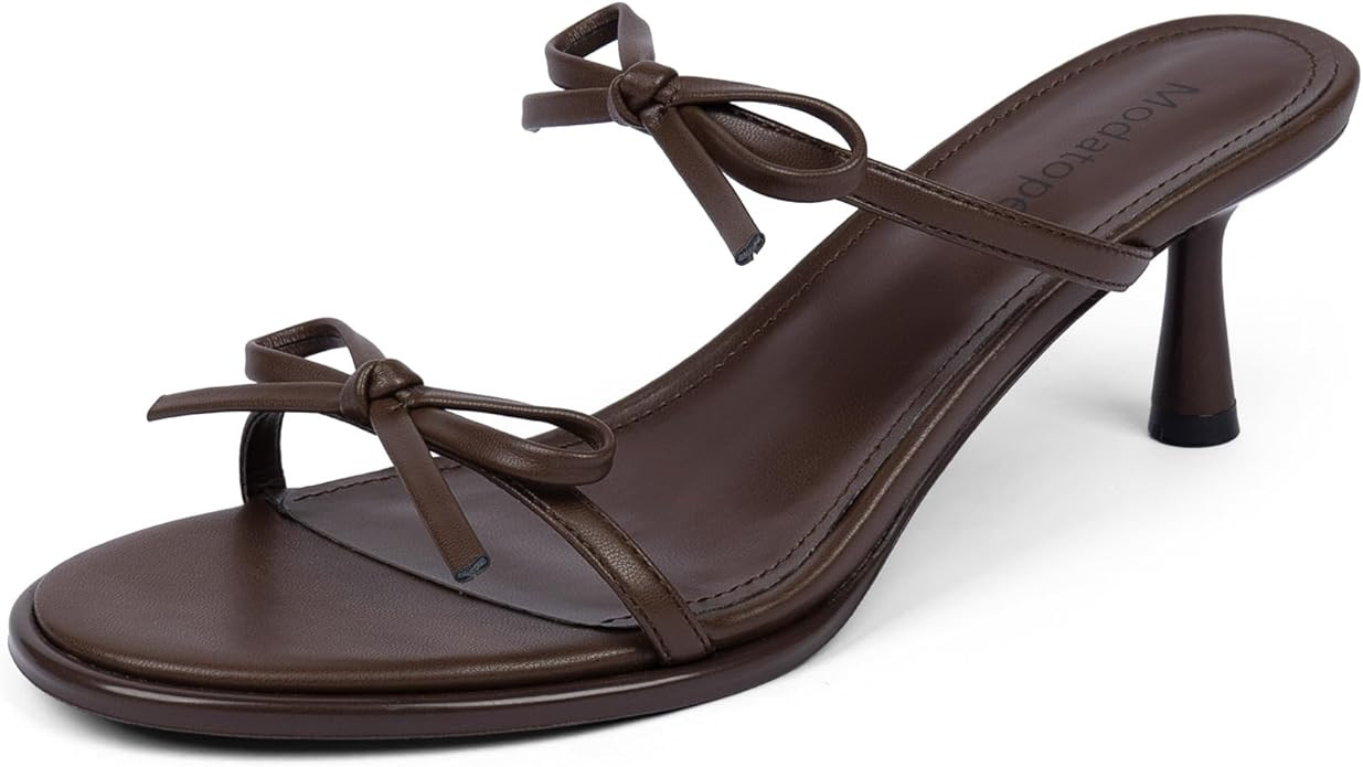 Modatope Two Strap Bow Tie Kitten Heel Sandals for Women Rounded Open Toe Heeled Sandals Women | Amazon (US)