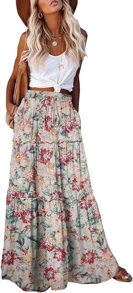 EARKOHA Womens Casual High Waist Tie Paisley Print Long Maxi Skirt with Pockets | Amazon (US)