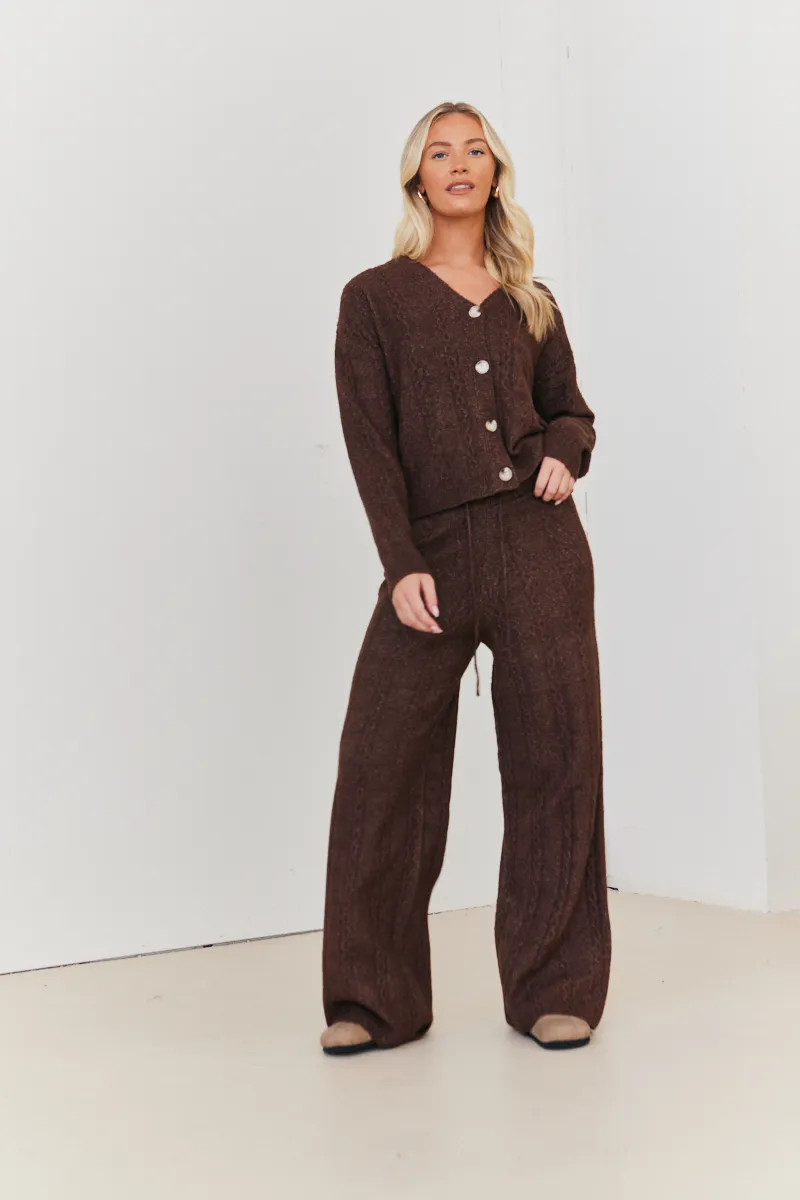 Recycled Wide Leg Cable Knit Co-Ord Trousers | In The Style