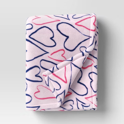 Recycled Poly Printed Outlined Hearts Plush Throw Pink/Blue - Room Essentials™ | Target
