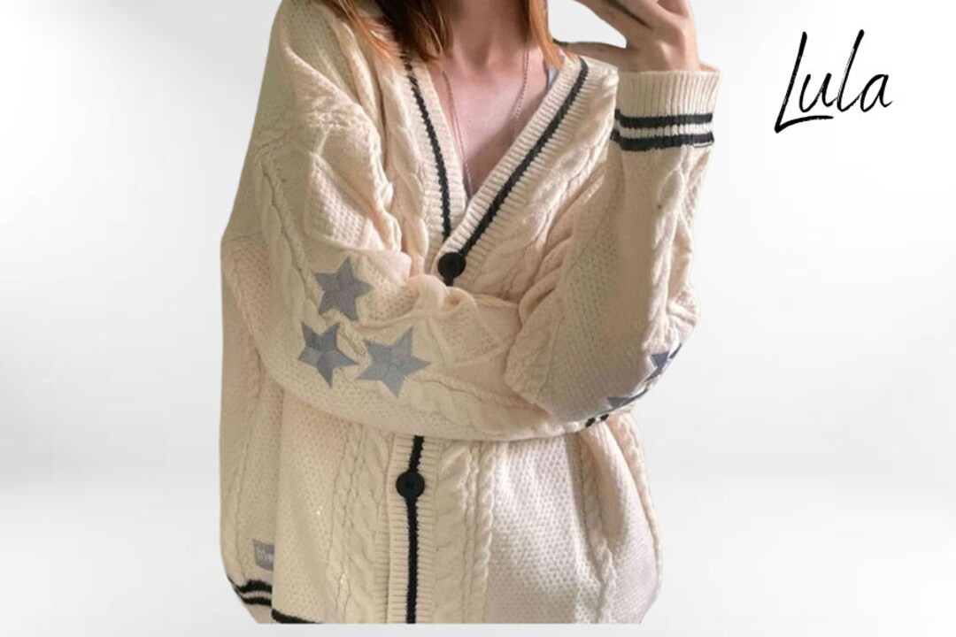 Star Embroidered Knit Sweater | Button Up Folklore Cardigan Patch | Sweatshirts | Crochet Cardiga... | Etsy (US)