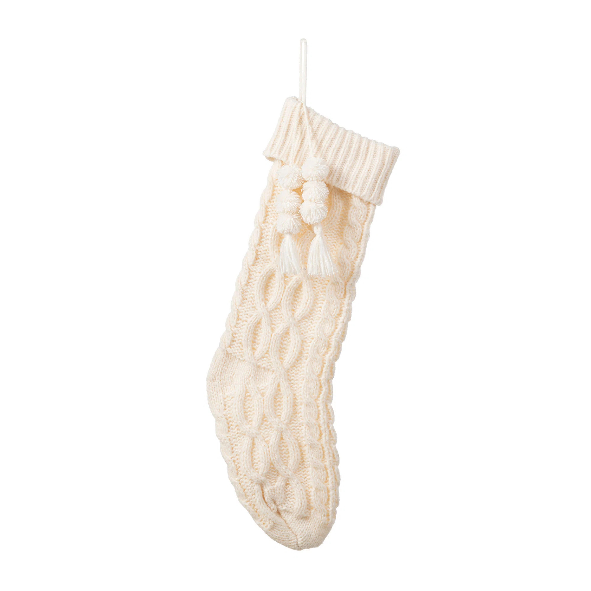 White Knitted Christmas Stocking – Chunky Knit With Pompom Tassel | Wayfair North America