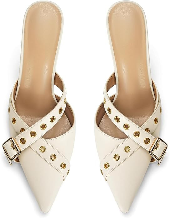 Dsevht Black Kitten Heels for Women Pointed Toe Heels Dressy Bow Heels Vintage Heels Mules Sexy P... | Amazon (US)