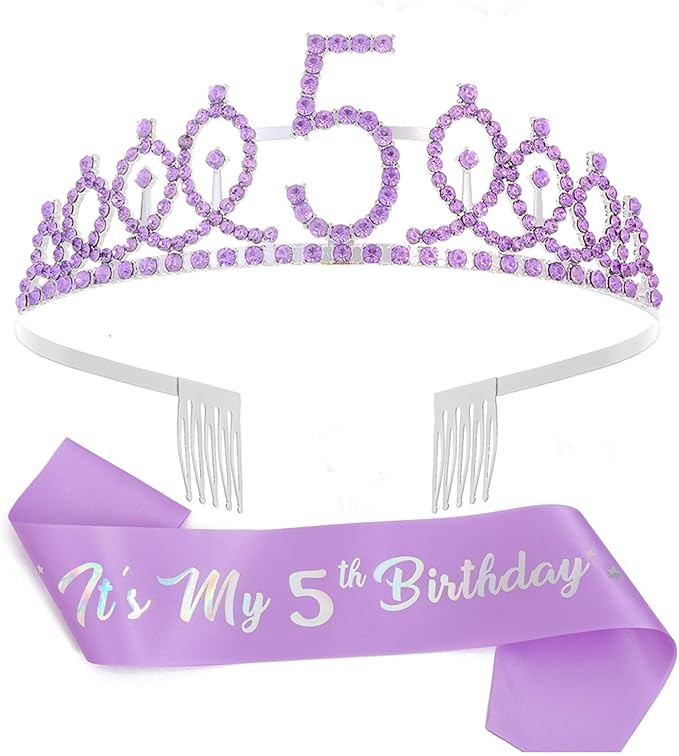 5th Birthday Tiara Crown and Sash Set, 5th Birthday Gifts for Girl 5th Birthday Decorations Girl | Amazon (US)