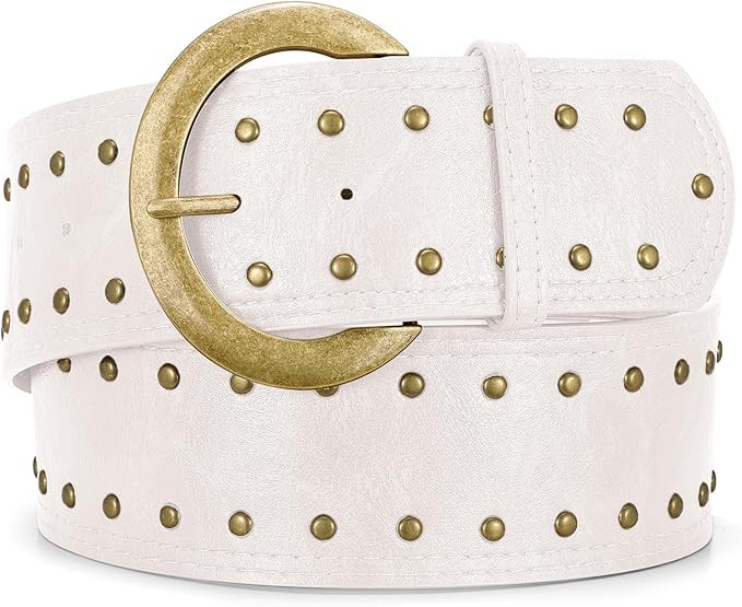 Wide Chunky Leather Belts for Women 2.3" Western Vintage Boho Studded Thick Waist Belt for Dresse... | Amazon (US)
