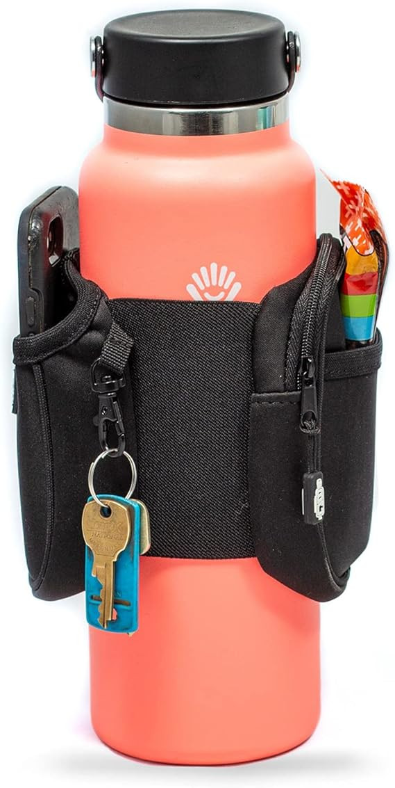 Bottle Caddy Gym Water Bottle Pouch Sleeve with Zipper Side Storage Pockets for Cards, Keys, Phon... | Amazon (US)