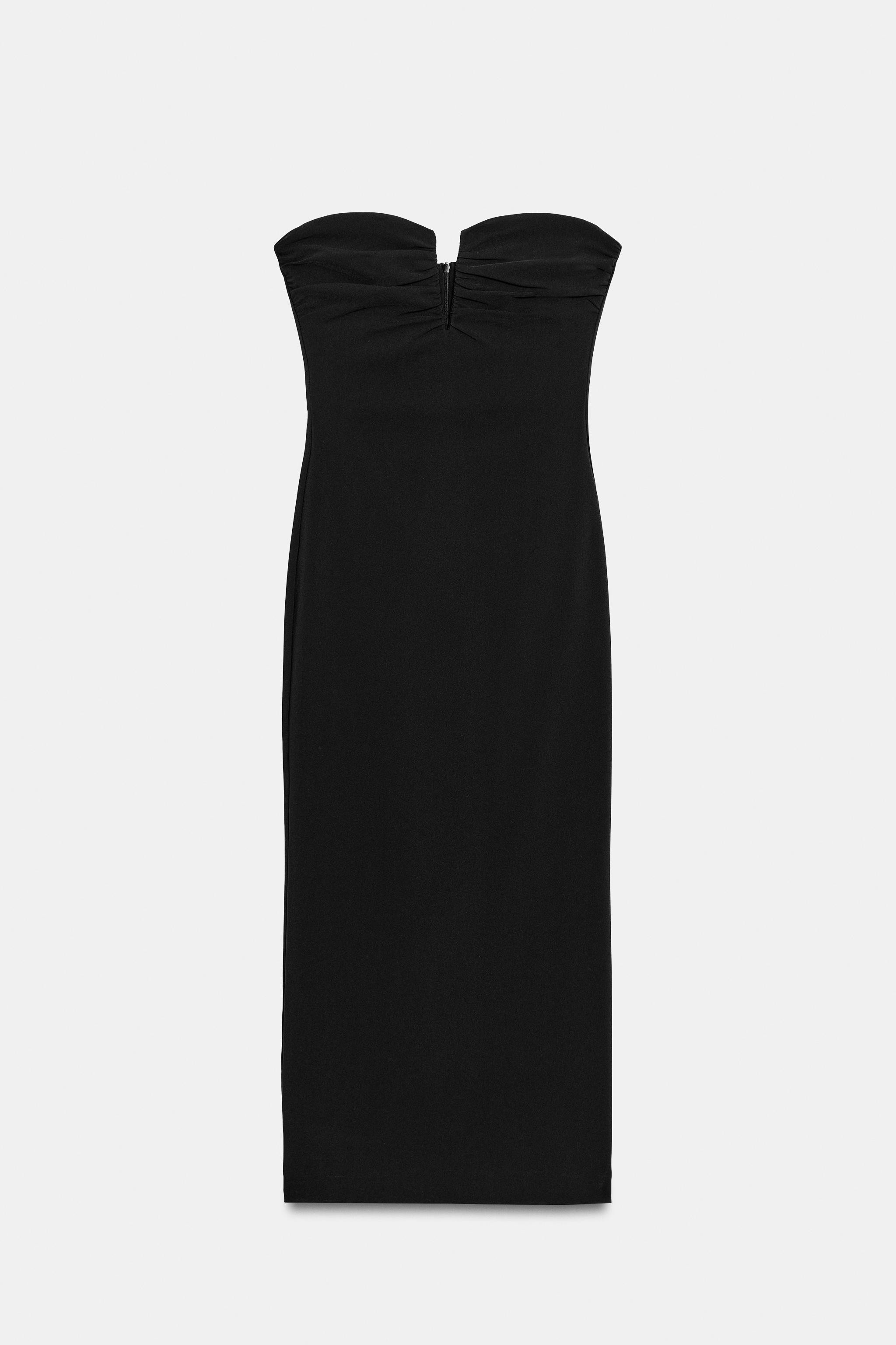 Midi dress made of stretch fabric. Sweetheart neckline with cutout and internal metal detail. Off... | Zara US