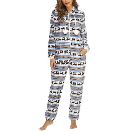 Woman Long Sleeve Overalls Hooded Holiday Christmas One Piece Hoodies Overalls for Women Zip Up E8 | Walmart (US)