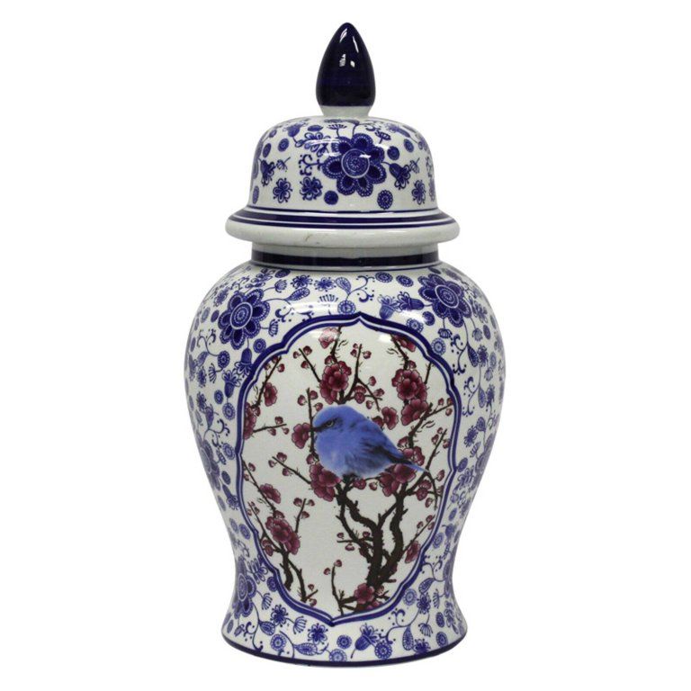 Sagebrook Home Decorative Ceramic Temple Jar with Blue Bird | Walmart (US)