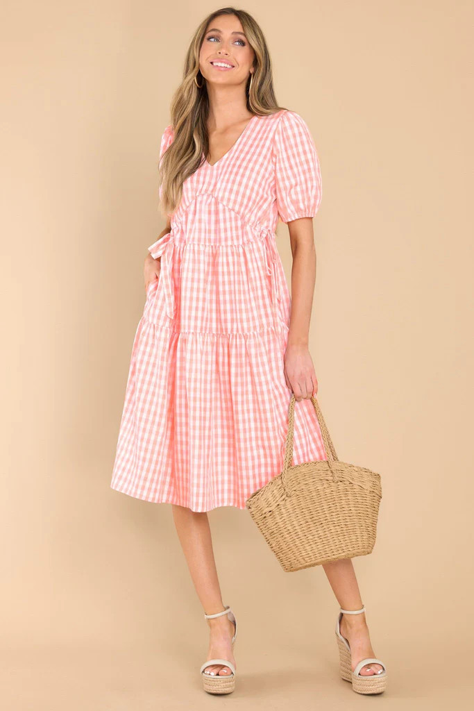 I Said It First Coral Gingham Midi Dress | Red Dress 