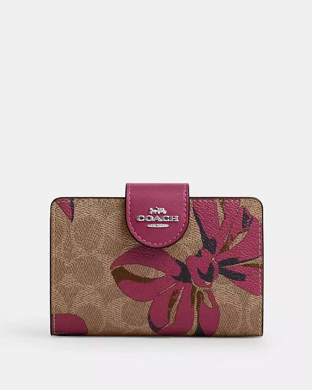 Medium Corner Zip Wallet In Signature Canvas With Bow Print | Coach Outlet US