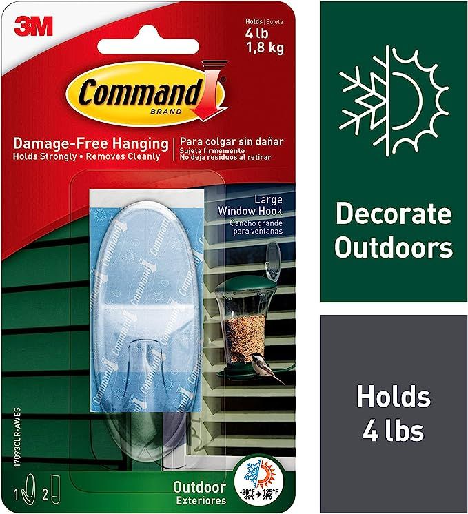 Command Outdoor Large Window Hook, Decorate Damage-Free (17093CLR-AWES) | Amazon (US)