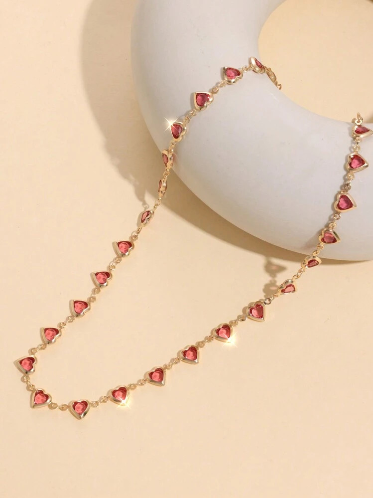 1pc Glass Heart-Shaped Bead Necklace, Daily Accessory, Valentine's Day Gift Valentines | SHEIN
