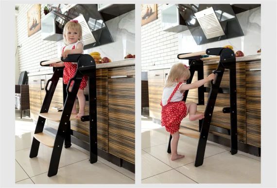 Kitchen helper Kitchen tower Kids chair Step stool for kids Montessori Helper tower Foldable kids... | Etsy (US)